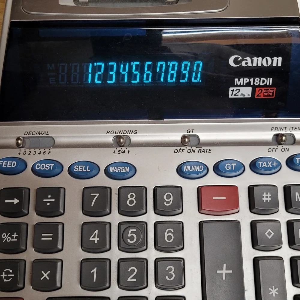 Canon MP18DII Adding Machine 12 Digit 2 Color Print Desktop Printing Calculator